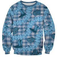Cyan Palaka Hawaii Cowboy Sweatshirt Puakenikeni Lei Paniolo Papale Seamless Vibes - Polynesian Pride