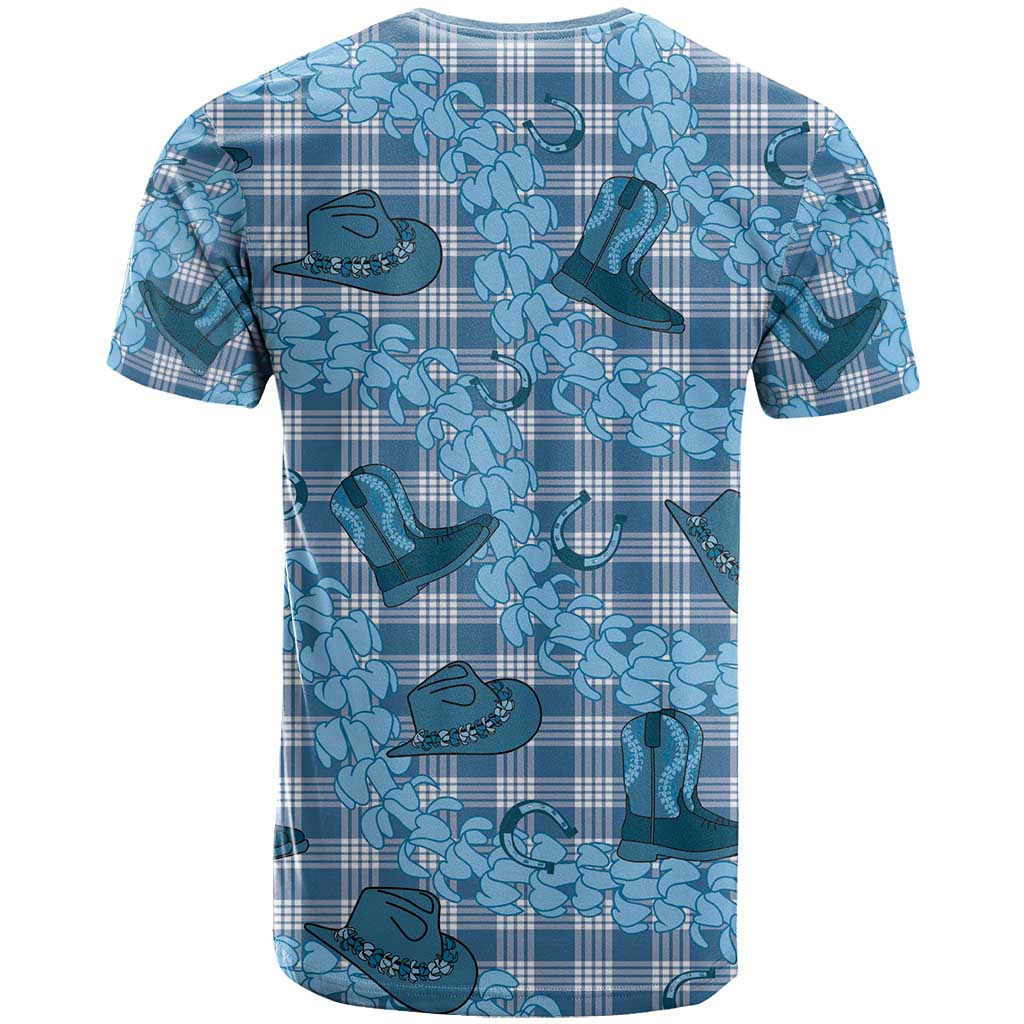 Cyan Palaka Hawaii Cowboy T Shirt Puakenikeni Lei Paniolo Papale Seamless Vibes - Polynesian Pride