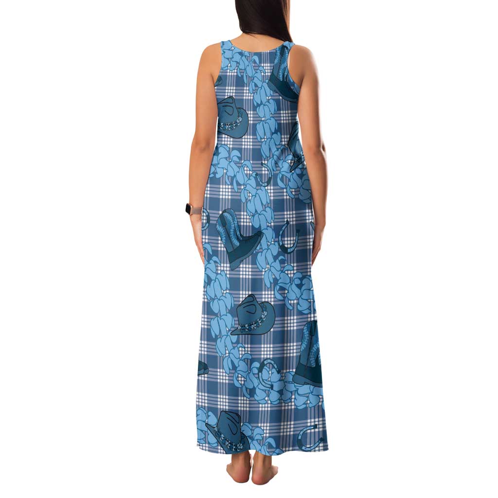 Cyan Palaka Hawaii Cowboy Tank Maxi Dress Puakenikeni Lei Paniolo Papale Seamless Vibes - Polynesian Pride