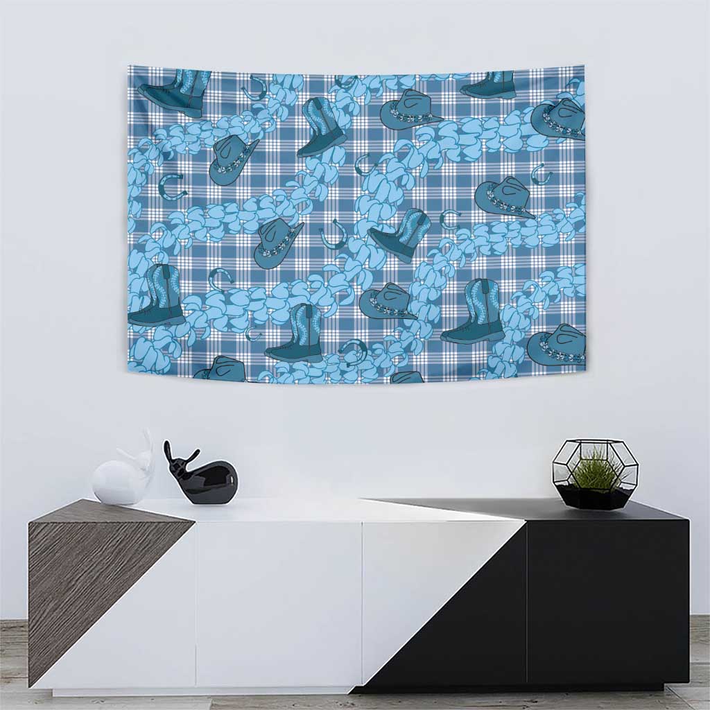 Cyan Palaka Hawaii Cowboy Tapestry Puakenikeni Lei Paniolo Papale Seamless Vibes - Polynesian Pride