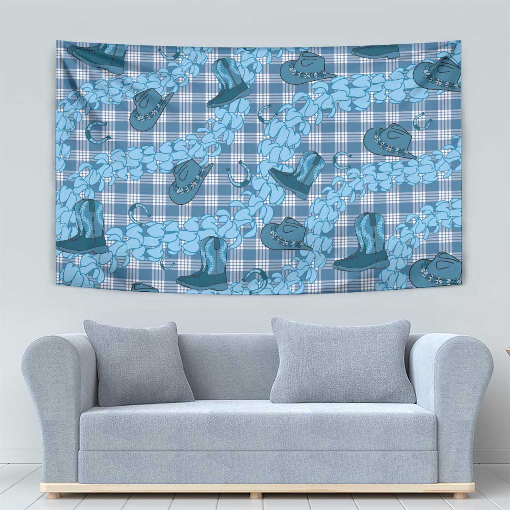 Cyan Palaka Hawaii Cowboy Tapestry Puakenikeni Lei Paniolo Papale Seamless Vibes - Polynesian Pride