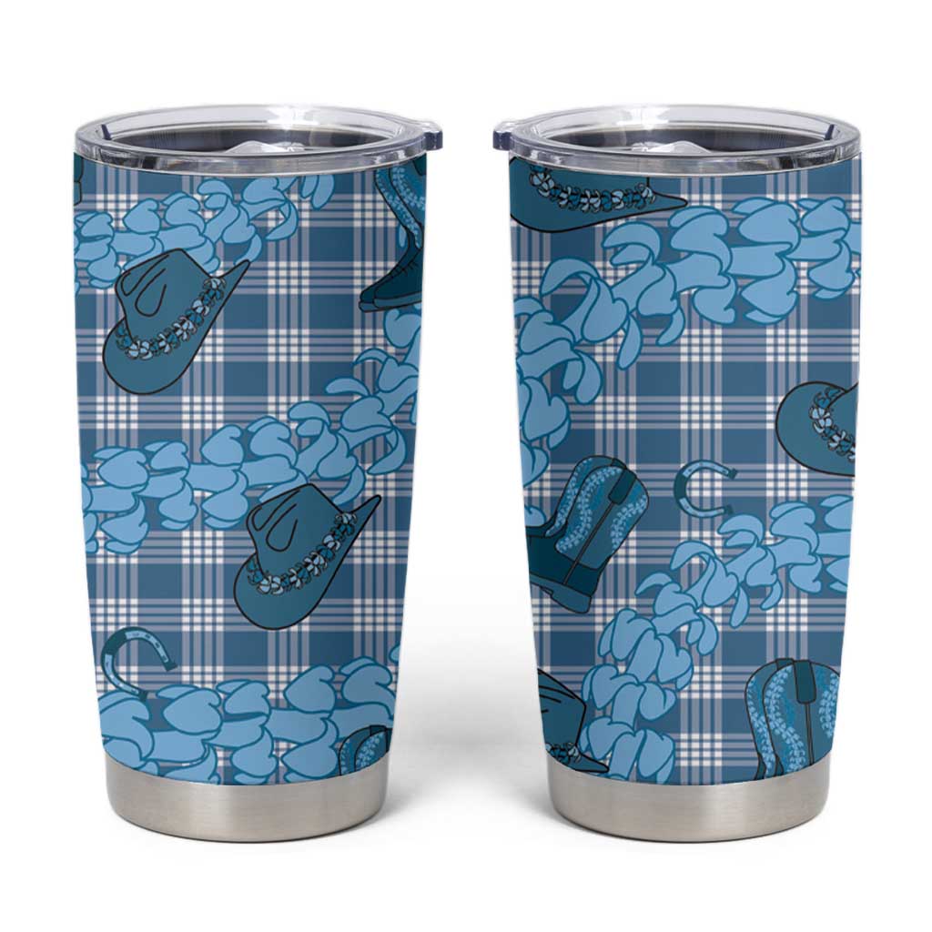 Cyan Palaka Hawaii Cowboy Tumbler Cup Puakenikeni Lei Paniolo Papale Seamless Vibes - Polynesian Pride