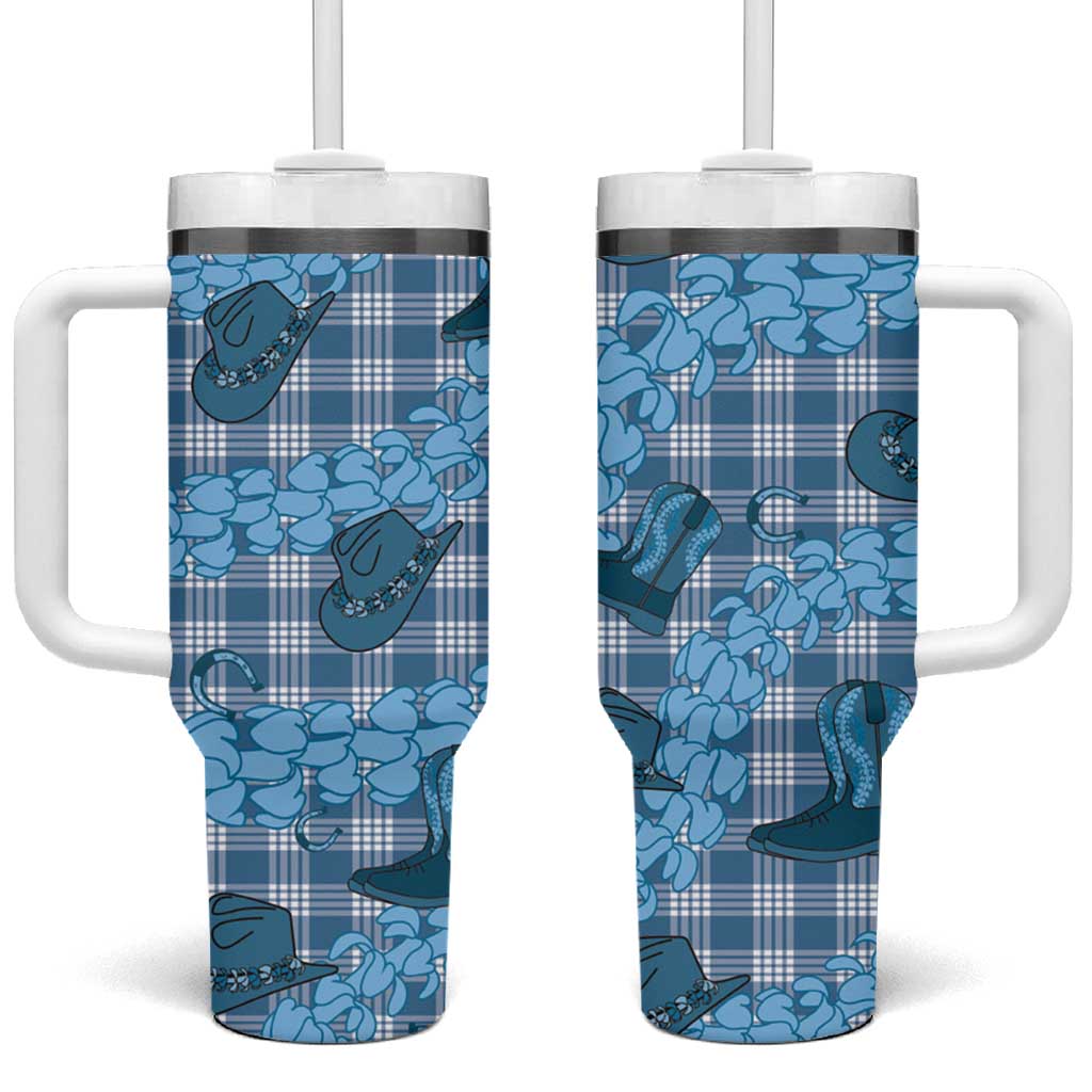 Cyan Palaka Hawaii Cowboy Tumbler With Handle Puakenikeni Lei Paniolo Papale Seamless Vibes - Polynesian Pride