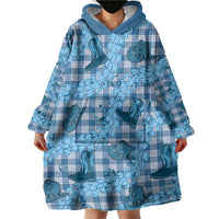 Cyan Palaka Hawaii Cowboy Wearable Blanket Hoodie Puakenikeni Lei Paniolo Papale Seamless Vibes - Polynesian Pride
