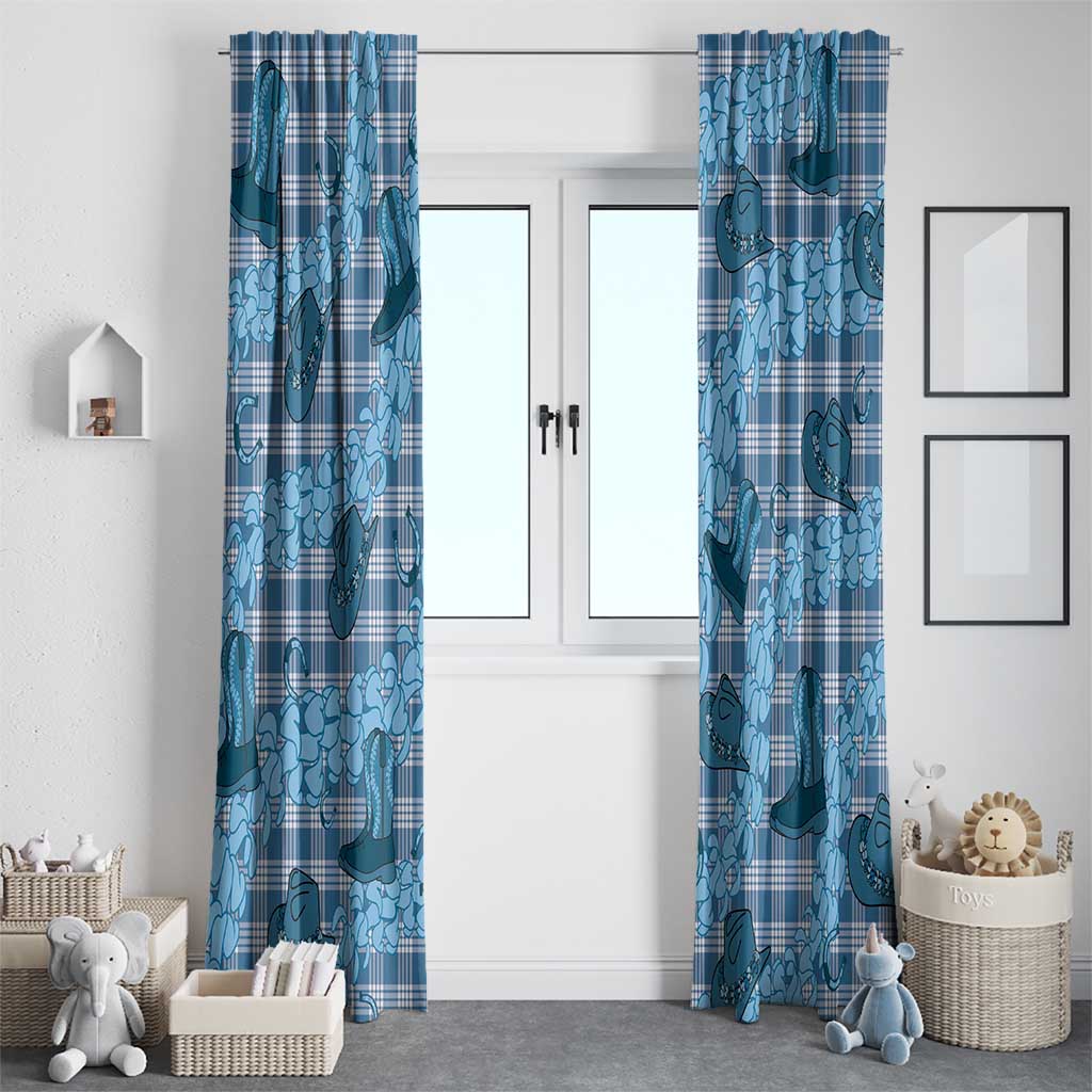 Cyan Palaka Hawaii Cowboy Window Curtain Puakenikeni Lei Paniolo Papale Seamless Vibes - Polynesian Pride
