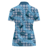 Cyan Palaka Hawaii Cowboy Women Polo Shirt Puakenikeni Lei Paniolo Papale Seamless Vibes - Polynesian Pride
