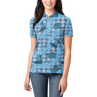 Cyan Palaka Hawaii Cowboy Women Polo Shirt Puakenikeni Lei Paniolo Papale Seamless Vibes - Polynesian Pride