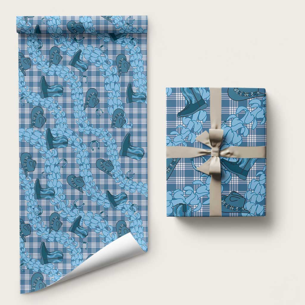 Cyan Palaka Hawaii Cowboy Wrapping Paper Puakenikeni Lei Paniolo Papale Seamless Vibes - Polynesian Pride