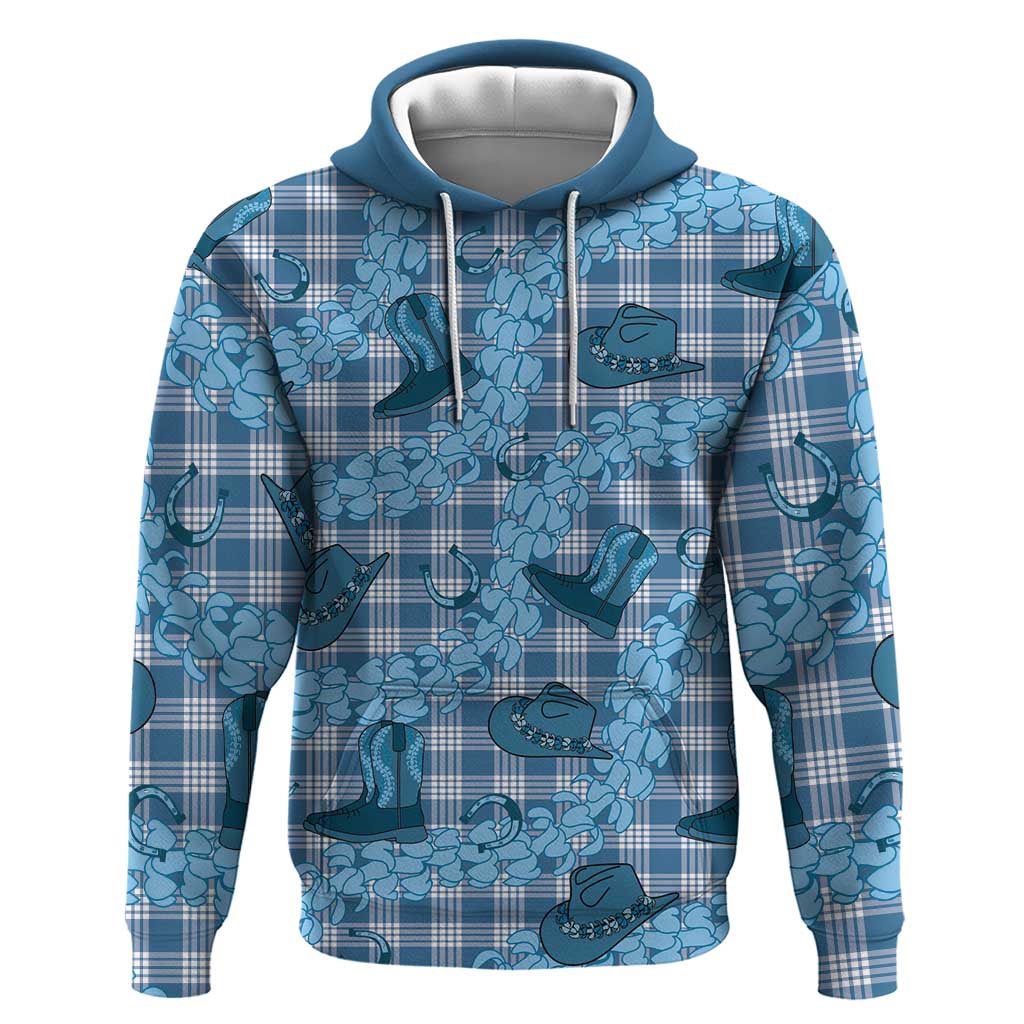 Cyan Palaka Hawaii Cowboy Zip Hoodie Puakenikeni Lei Paniolo Papale Seamless Vibes - Polynesian Pride