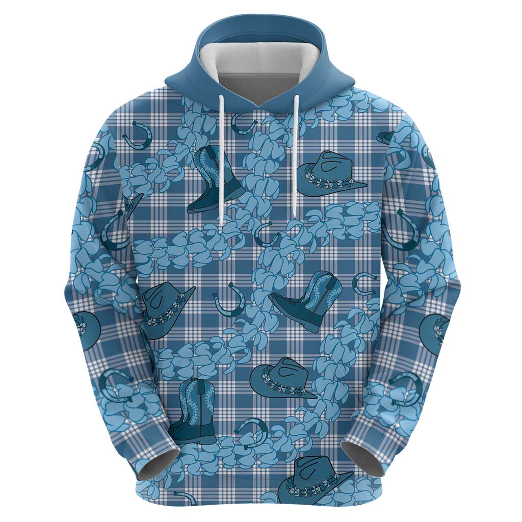 Cyan Palaka Hawaii Cowboy Zip Hoodie Puakenikeni Lei Paniolo Papale Seamless Vibes - Polynesian Pride