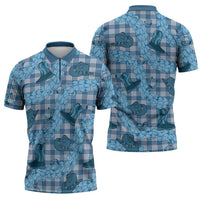 Cyan Palaka Hawaii Cowboy Zipper Polo Shirt Puakenikeni Lei Paniolo Papale Seamless Vibes - Polynesian Pride