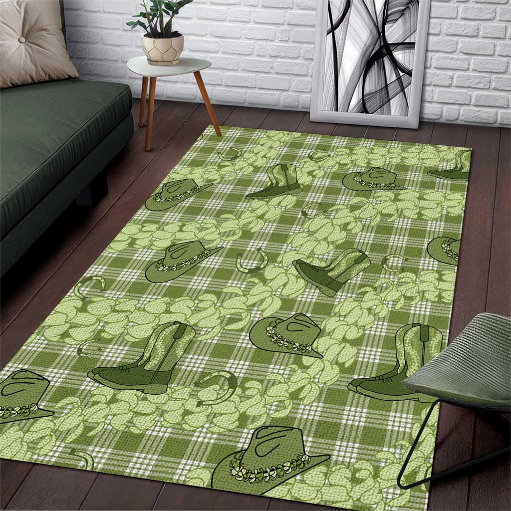 Lime Palaka Hawaii Cowboy Area Rug Puakenikeni Lei Paniolo Papale Seamless Vibes - Polynesian Pride