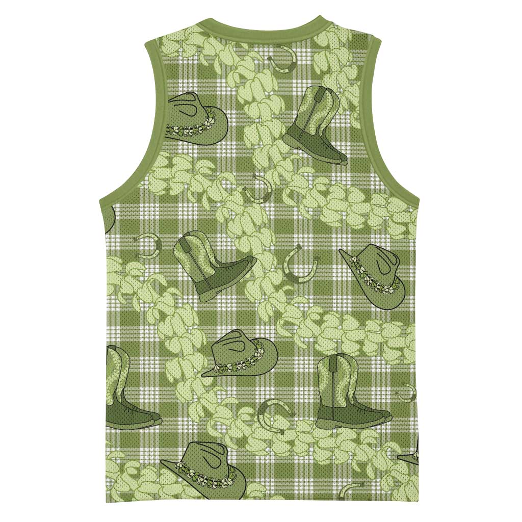 Lime Palaka Hawaii Cowboy Basketball Jersey Puakenikeni Lei Paniolo Papale Seamless Vibes - Polynesian Pride