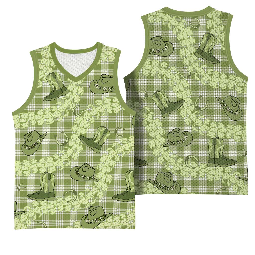 Lime Palaka Hawaii Cowboy Basketball Jersey Puakenikeni Lei Paniolo Papale Seamless Vibes - Polynesian Pride
