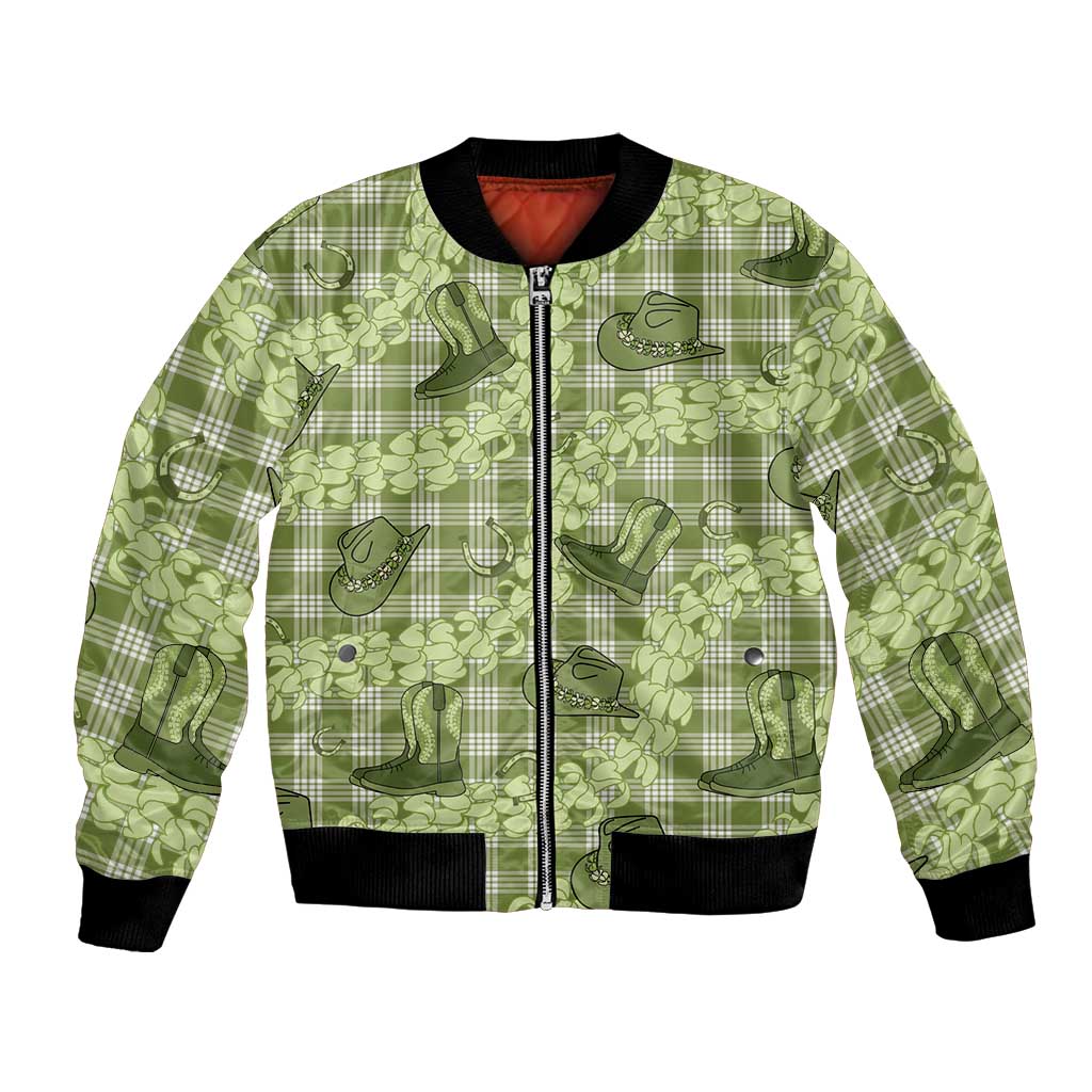 Lime Palaka Hawaii Cowboy Bomber Jacket Puakenikeni Lei Paniolo Papale Seamless Vibes - Polynesian Pride