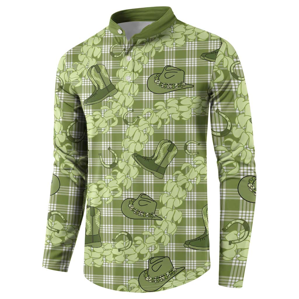 Lime Palaka Hawaii Cowboy Button Sweatshirt Puakenikeni Lei Paniolo Papale Seamless Vibes - Polynesian Pride