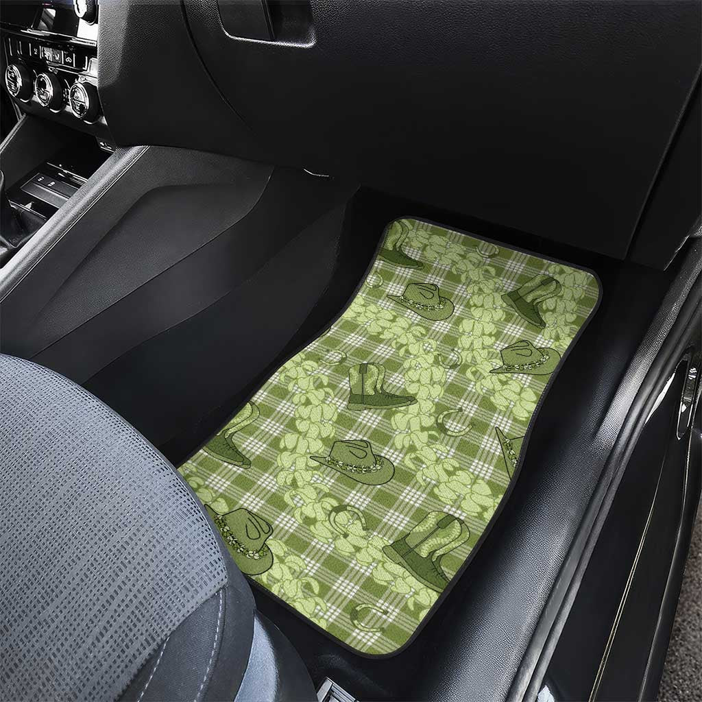 Lime Palaka Hawaii Cowboy Car Mats Puakenikeni Lei Paniolo Papale Seamless Vibes - Polynesian Pride