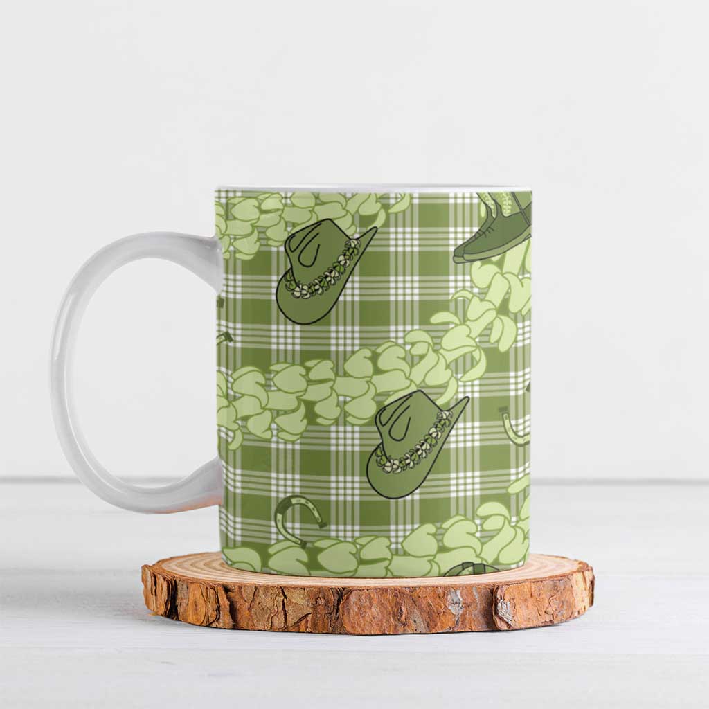 Lime Palaka Hawaii Cowboy Ceramic Mug Puakenikeni Lei Paniolo Papale Seamless Vibes - Polynesian Pride