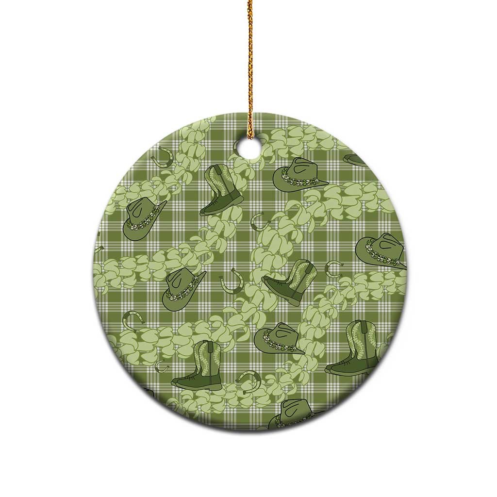 Lime Palaka Hawaii Cowboy Ceramic Ornament Puakenikeni Lei Paniolo Papale Seamless Vibes - Polynesian Pride