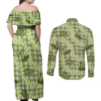 Lime Palaka Hawaii Cowboy Couples Matching Off Shoulder Maxi Dress and Long Sleeve Button Shirt Puakenikeni Lei Paniolo Papale Seamless Vibes - Polynesian Pride