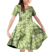 Lime Palaka Hawaii Cowboy Family Matching Off Shoulder Short Dress and Hawaiian Shirt Puakenikeni Lei Paniolo Papale Seamless Vibes - Polynesian Pride