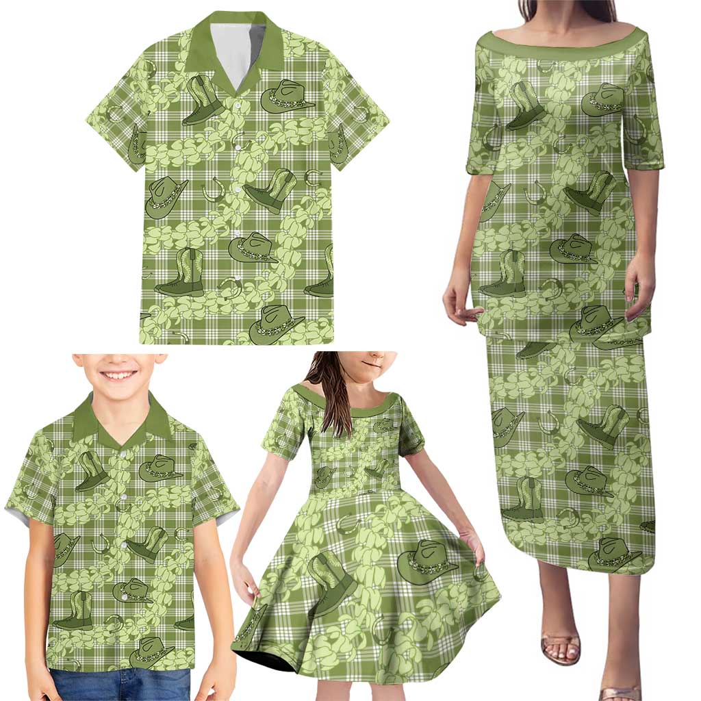 Lime Palaka Hawaii Cowboy Family Matching Puletasi and Hawaiian Shirt Puakenikeni Lei Paniolo Papale Seamless Vibes - Polynesian Pride