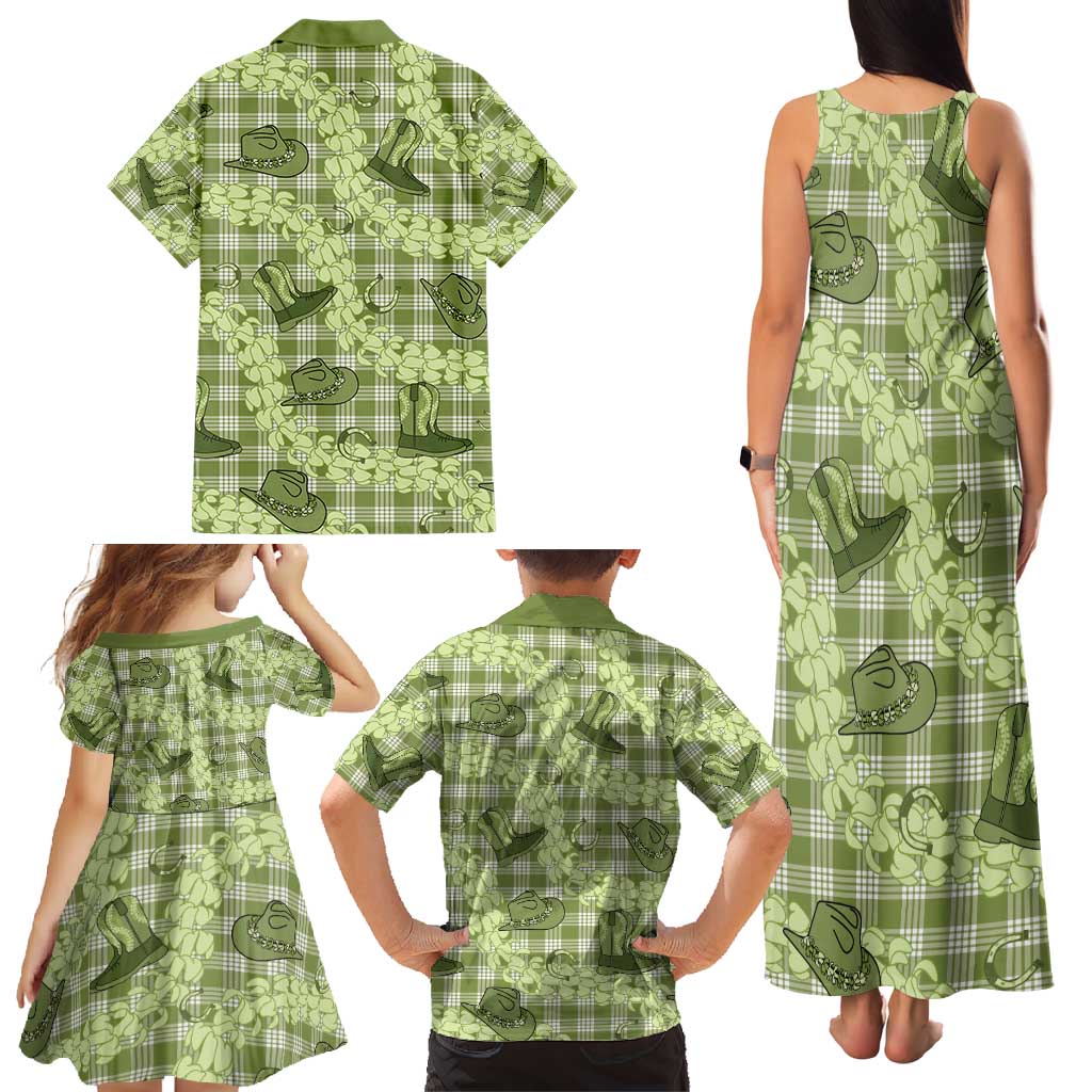 Lime Palaka Hawaii Cowboy Family Matching Tank Maxi Dress and Hawaiian Shirt Puakenikeni Lei Paniolo Papale Seamless Vibes - Polynesian Pride