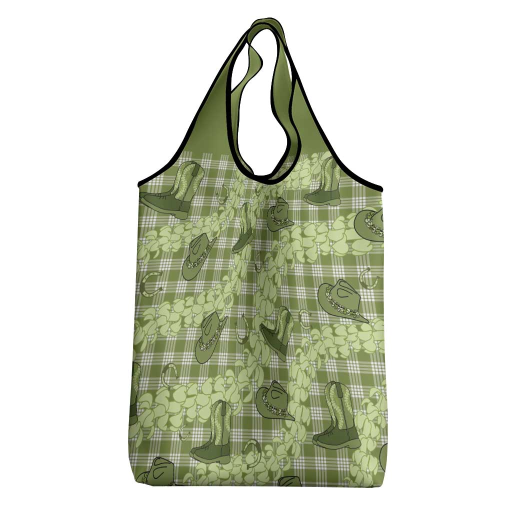 Lime Palaka Hawaii Cowboy Grocery Bag Puakenikeni Lei Paniolo Papale Seamless Vibes - Polynesian Pride