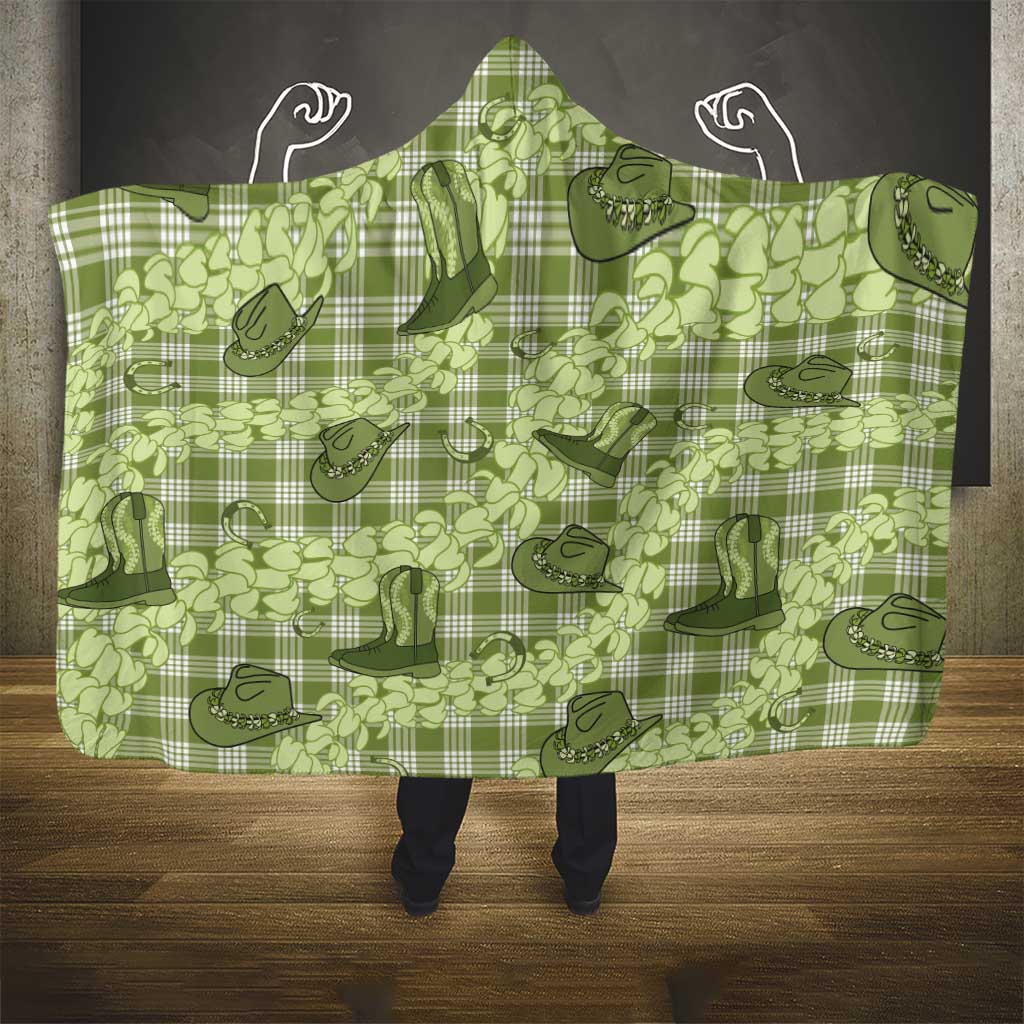 Lime Palaka Hawaii Cowboy Hooded Blanket Puakenikeni Lei Paniolo Papale Seamless Vibes - Polynesian Pride