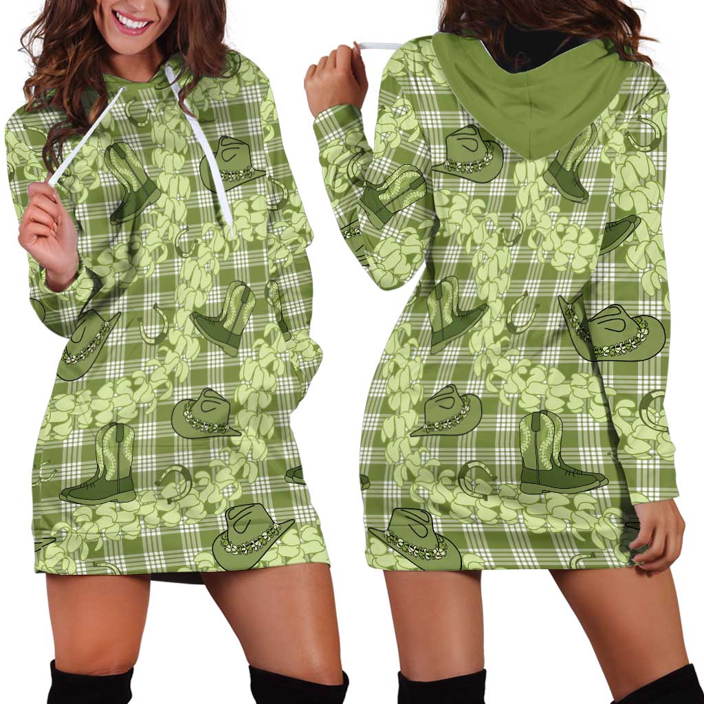 Lime Palaka Hawaii Cowboy Hoodie Dress Puakenikeni Lei Paniolo Papale Seamless Vibes - Polynesian Pride