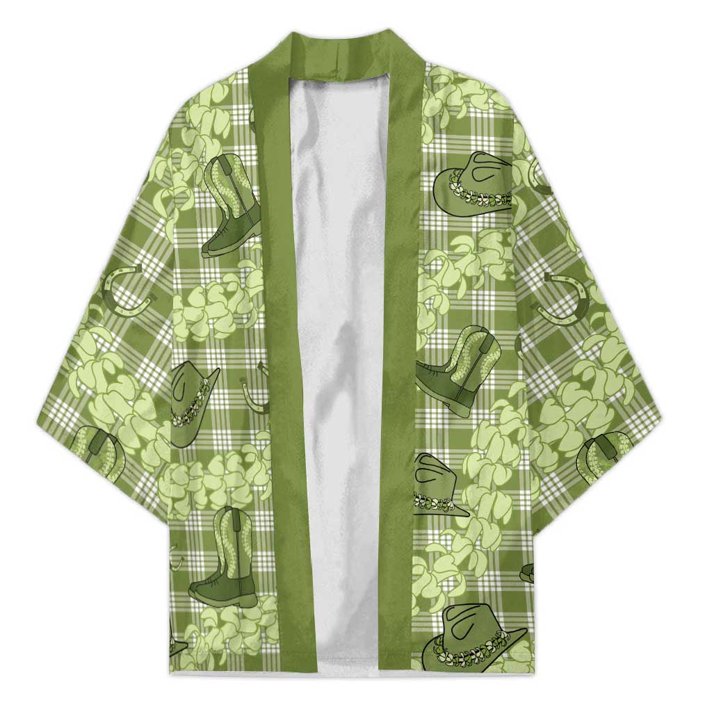 Lime Palaka Hawaii Cowboy Kimono Puakenikeni Lei Paniolo Papale Seamless Vibes - Polynesian Pride