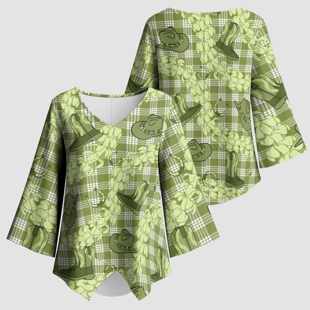 Lime Palaka Hawaii Cowboy Kimono Sleeve Blouse Puakenikeni Lei Paniolo Papale Seamless Vibes - Polynesian Pride