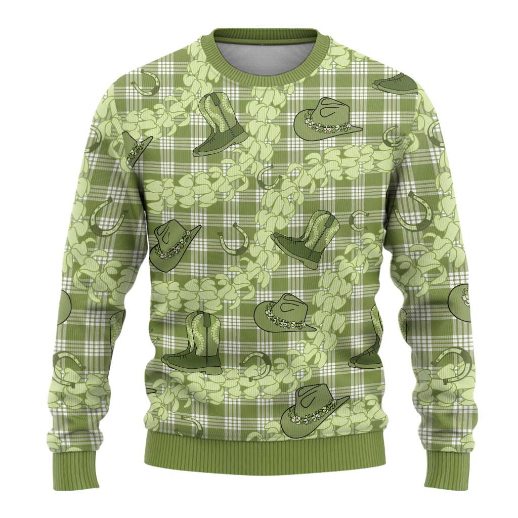 Lime Palaka Hawaii Cowboy Ugly Christmas Sweater Puakenikeni Lei Paniolo Papale Seamless Vibes - Polynesian Pride