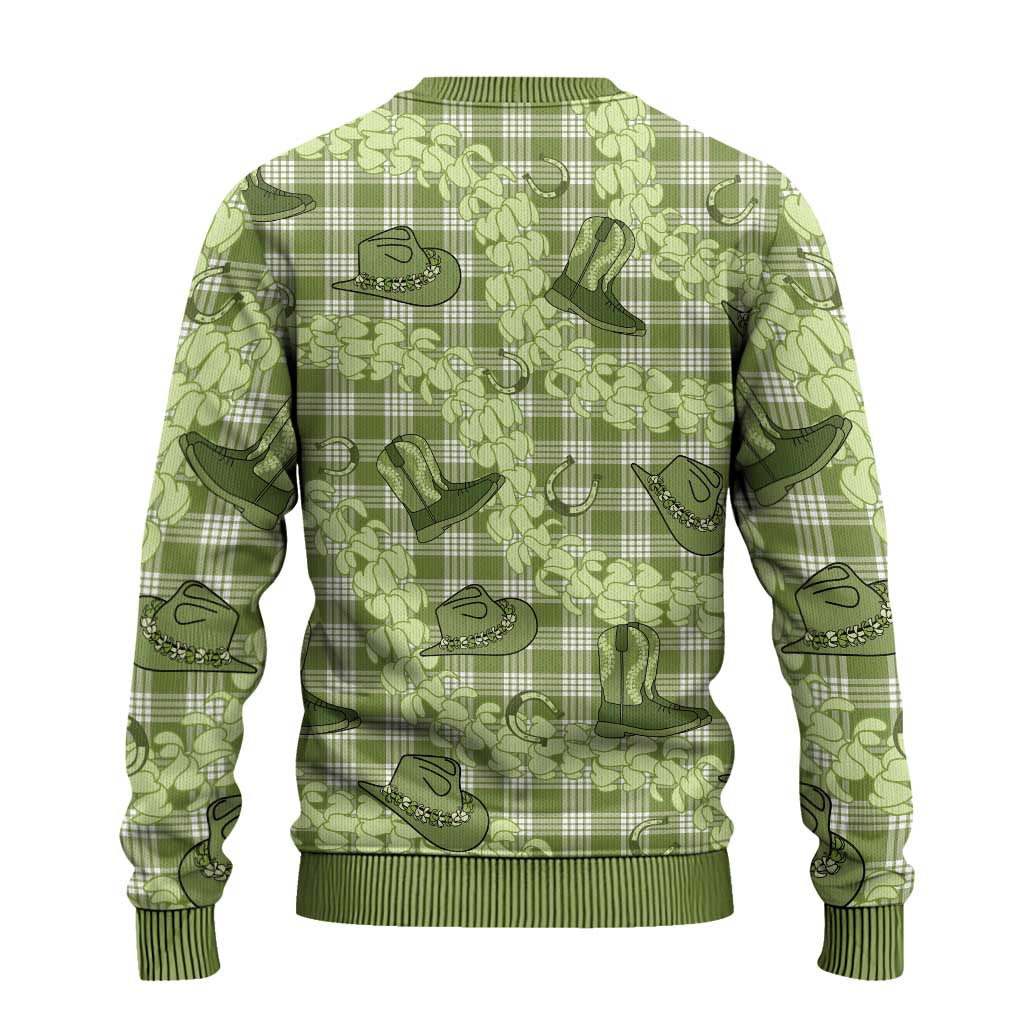 Lime Palaka Hawaii Cowboy Ugly Christmas Sweater Puakenikeni Lei Paniolo Papale Seamless Vibes - Polynesian Pride