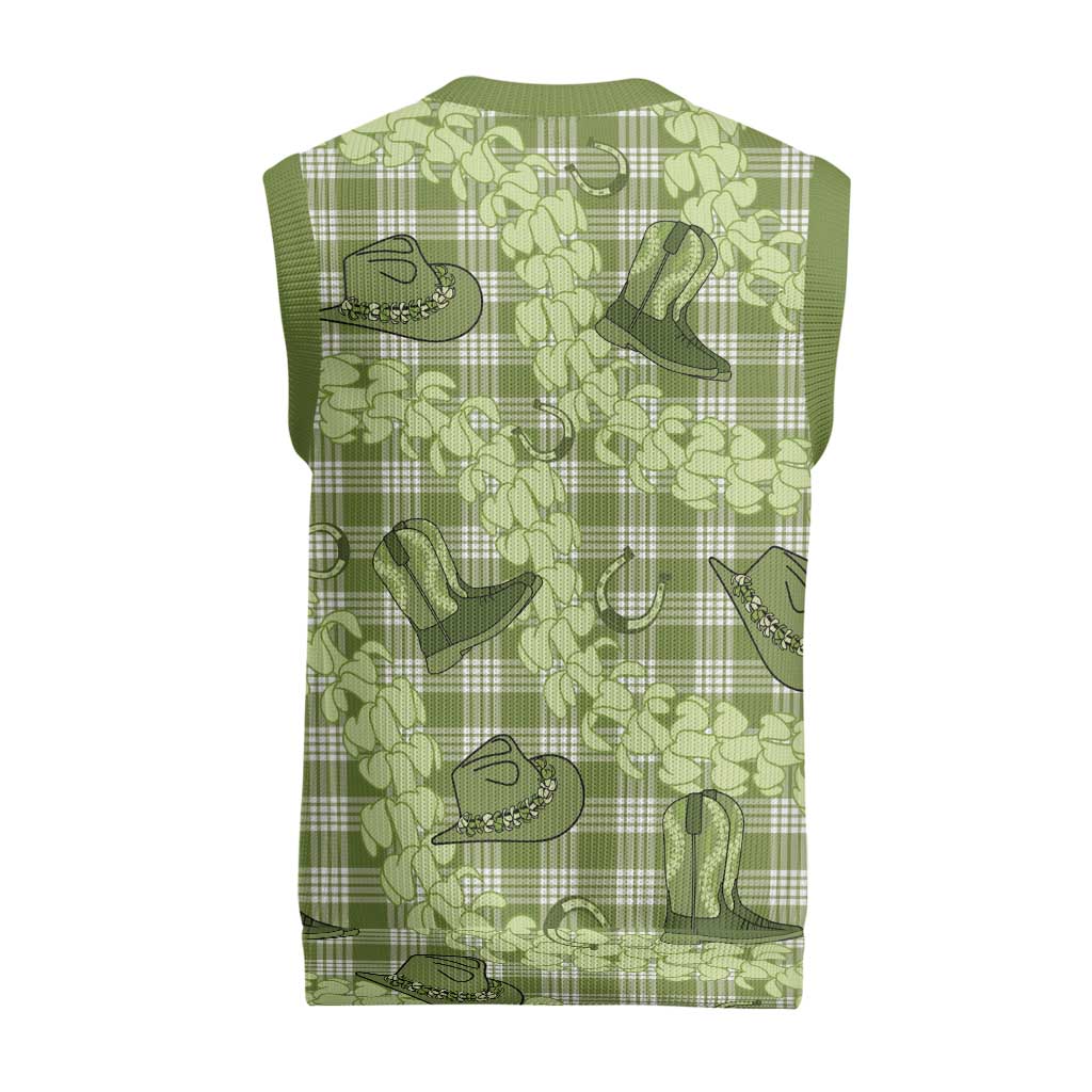 Lime Palaka Hawaii Cowboy Christmas Knitted V-Neck Vest Puakenikeni Lei Paniolo Papale Seamless Vibes - Polynesian Pride