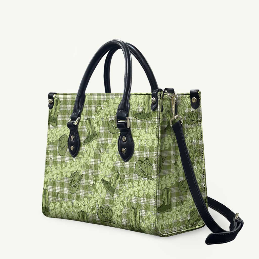 Lime Palaka Hawaii Cowboy Leather Bag Puakenikeni Lei Paniolo Papale Seamless Vibes - Polynesian Pride