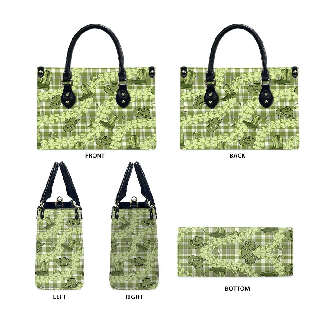 Lime Palaka Hawaii Cowboy Leather Bag Puakenikeni Lei Paniolo Papale Seamless Vibes - Polynesian Pride
