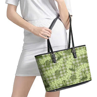 Lime Palaka Hawaii Cowboy Leather Tote Bag Puakenikeni Lei Paniolo Papale Seamless Vibes - Polynesian Pride