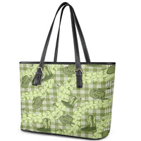 Lime Palaka Hawaii Cowboy Leather Tote Bag Puakenikeni Lei Paniolo Papale Seamless Vibes - Polynesian Pride