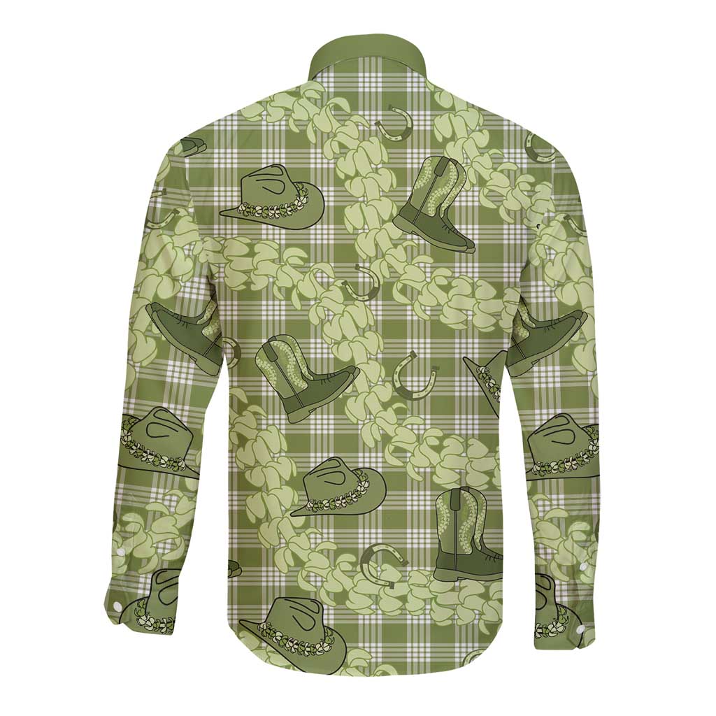 Lime Palaka Hawaii Cowboy Long Sleeve Button Shirt Puakenikeni Lei Paniolo Papale Seamless Vibes - Polynesian Pride