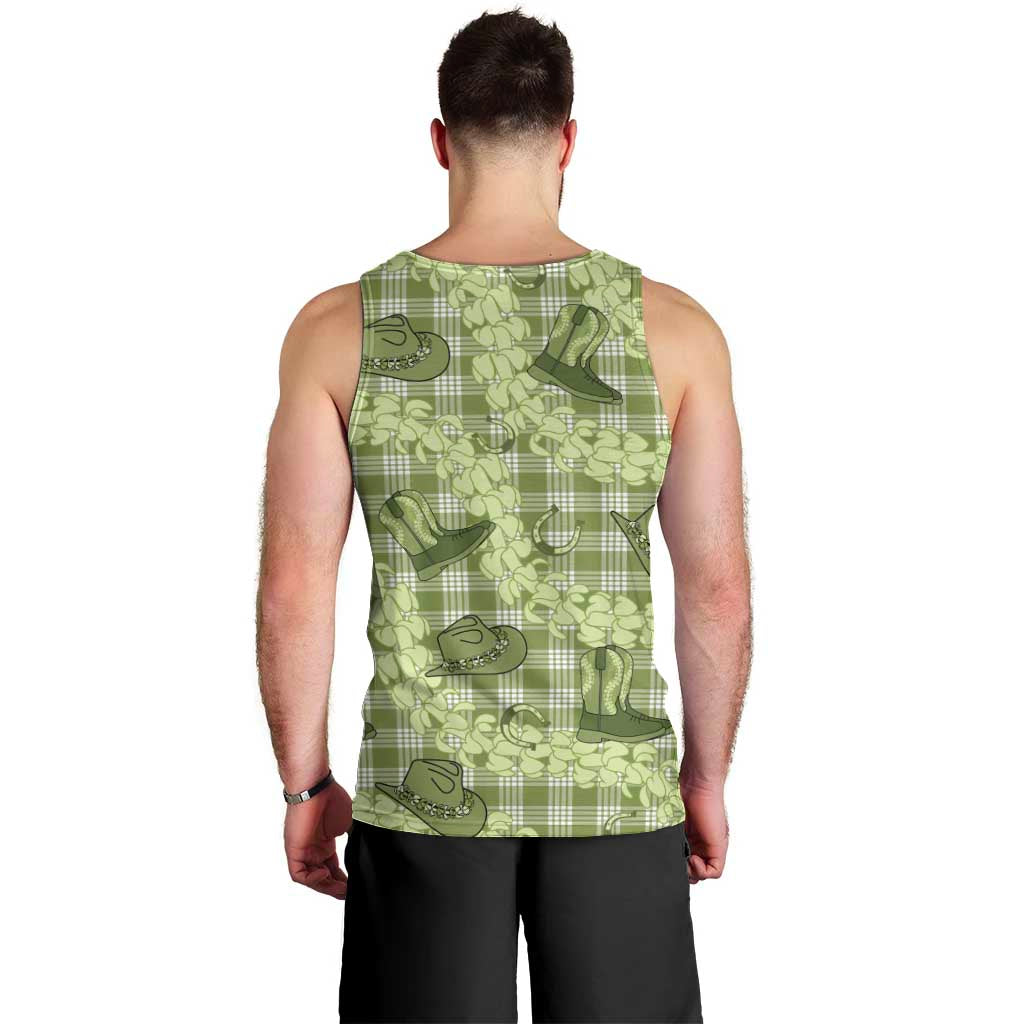Lime Palaka Hawaii Cowboy Men Tank Top Puakenikeni Lei Paniolo Papale Seamless Vibes - Polynesian Pride