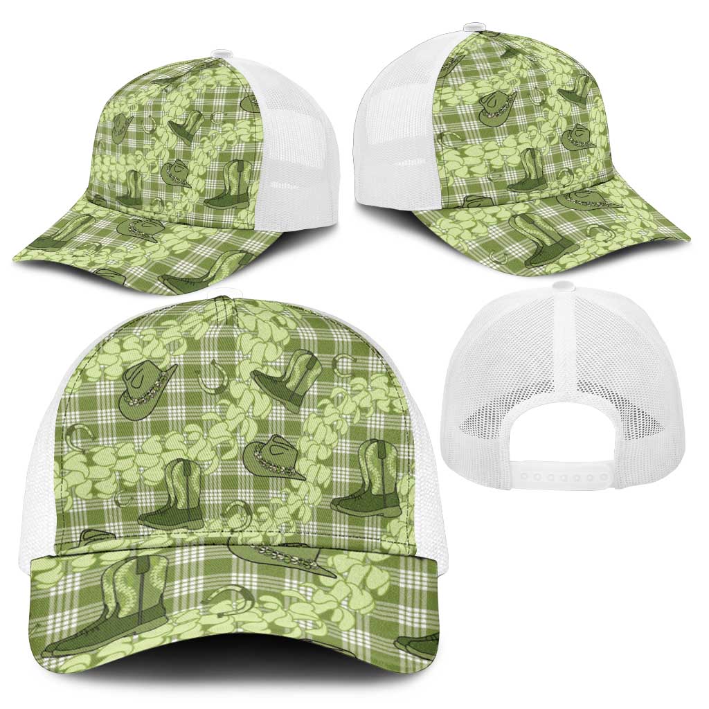 Lime Palaka Hawaii Cowboy Mesh Trucker Cap Puakenikeni Lei Paniolo Papale Seamless Vibes - Polynesian Pride