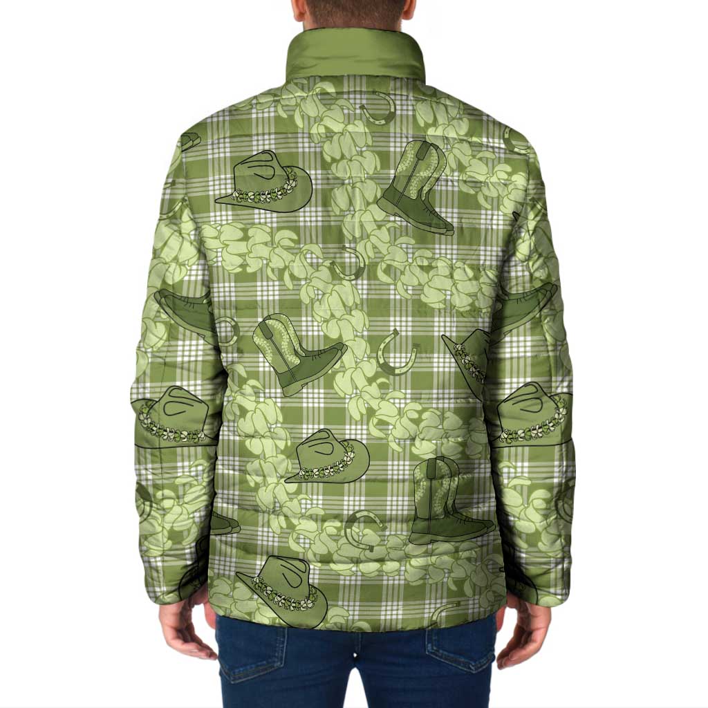 Lime Palaka Hawaii Cowboy Padded Jacket Puakenikeni Lei Paniolo Papale Seamless Vibes - Polynesian Pride