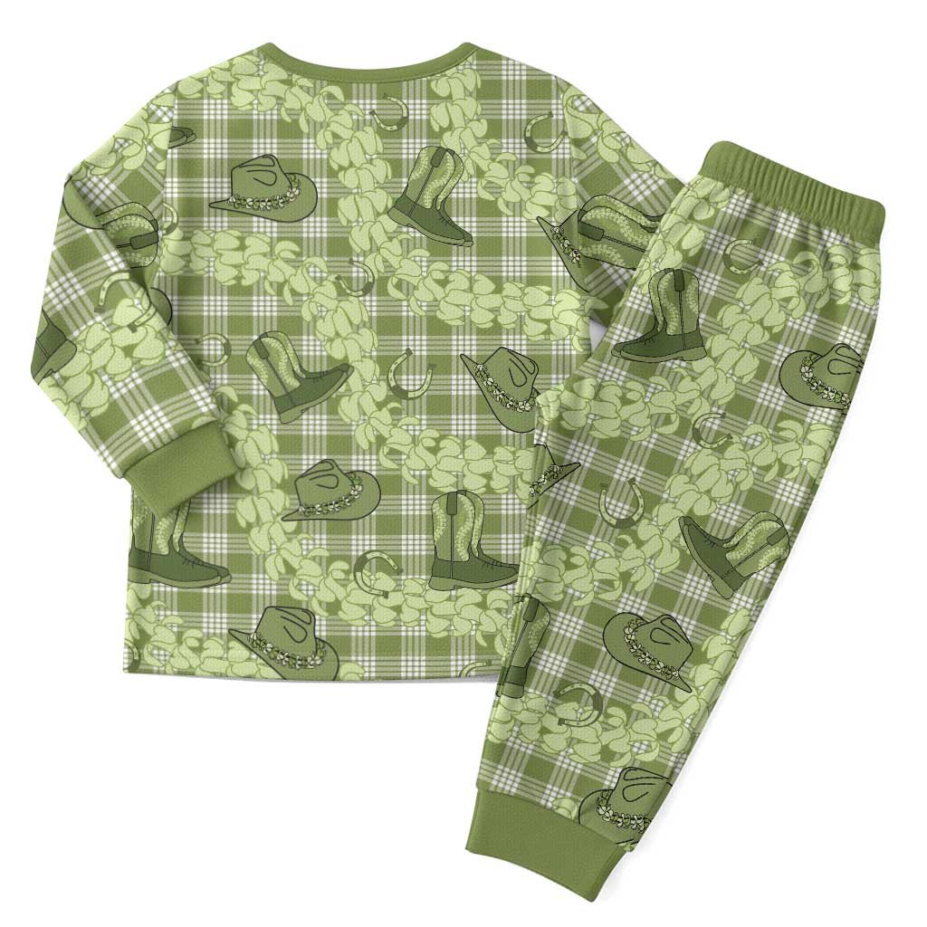 Lime Palaka Hawaii Cowboy Christmas Pajama Set Puakenikeni Lei Paniolo Papale Seamless Vibes - Polynesian Pride