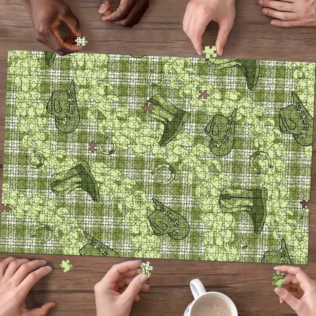 Lime Palaka Hawaii Cowboy Puzzle Puakenikeni Lei Paniolo Papale Seamless Vibes - Polynesian Pride