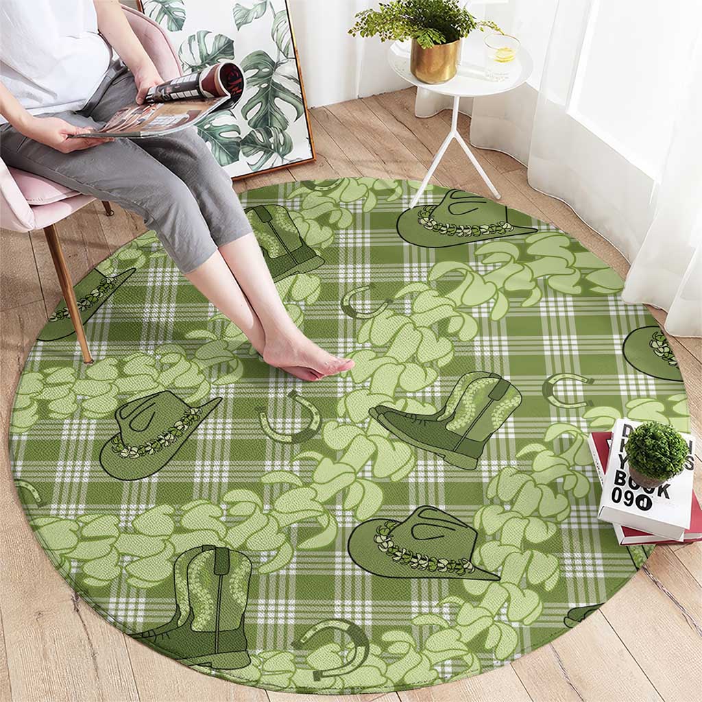Lime Palaka Hawaii Cowboy Round Carpet Puakenikeni Lei Paniolo Papale Seamless Vibes - Polynesian Pride