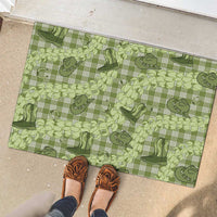 Lime Palaka Hawaii Cowboy Rubber Doormat Puakenikeni Lei Paniolo Papale Seamless Vibes - Polynesian Pride