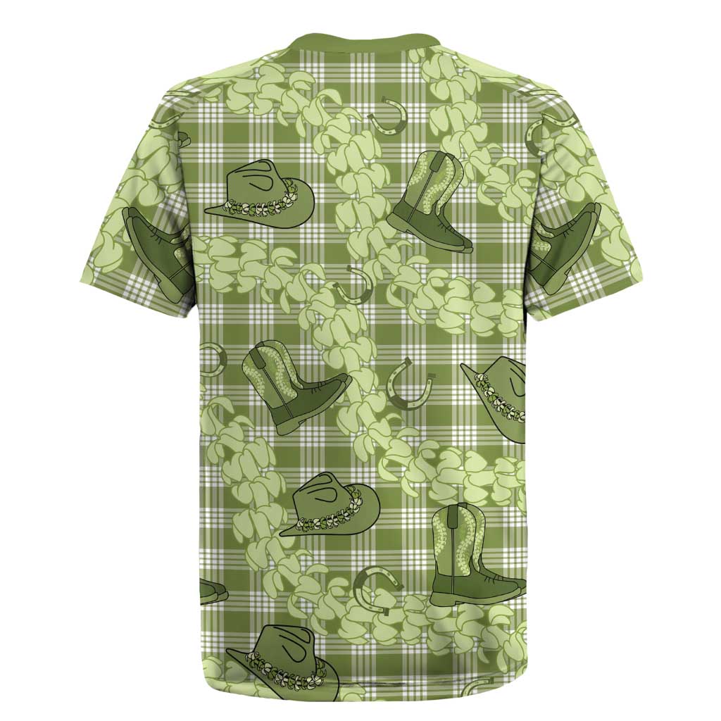 Lime Palaka Hawaii Cowboy Rugby Jersey Puakenikeni Lei Paniolo Papale Seamless Vibes - Polynesian Pride