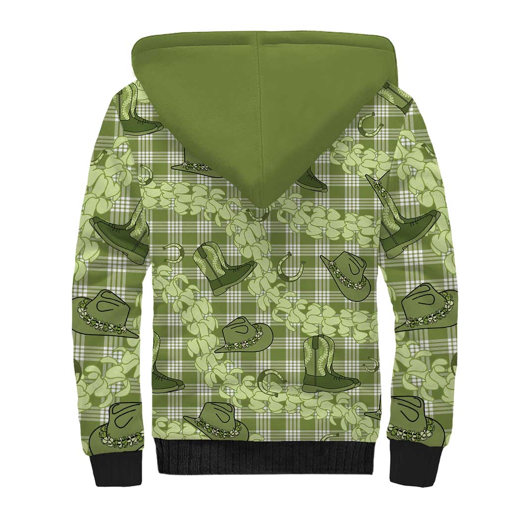 Lime Palaka Hawaii Cowboy Sherpa Hoodie Puakenikeni Lei Paniolo Papale Seamless Vibes - Polynesian Pride