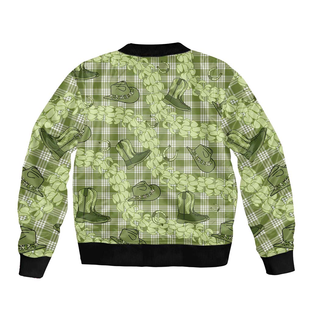 Lime Palaka Hawaii Cowboy Sleeve Zip Bomber Jacket Puakenikeni Lei Paniolo Papale Seamless Vibes - Polynesian Pride